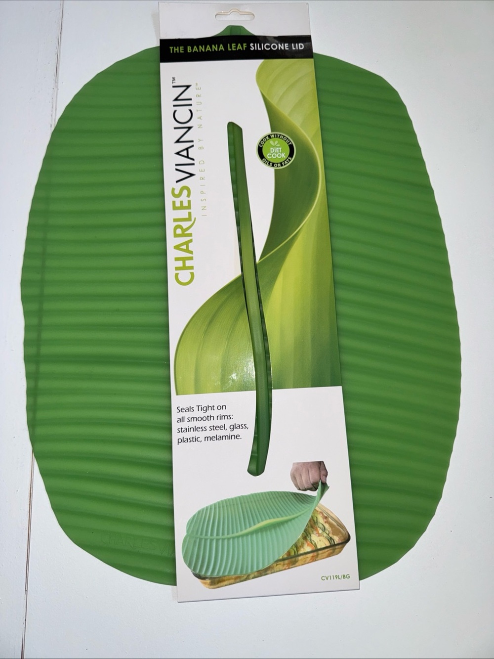 Charles Viancin Green silicone Casserole Cover Banana Leaf 9x13” New
